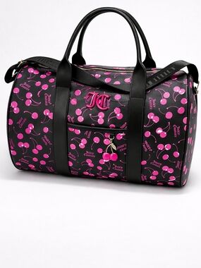 🆕️Juicy Couture Cherry Weekender Duffel Bag Black Pink Y2K Barrel Travel Purse